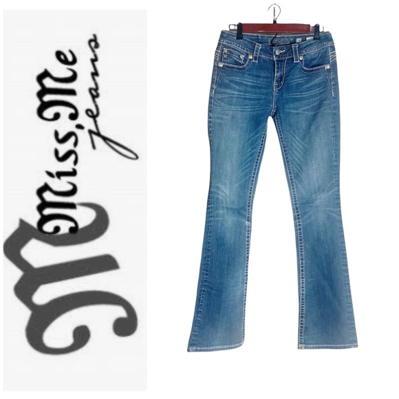 Miss Me Distressed Denim Bootcut Embellished Jeans - Picture 1 of 13